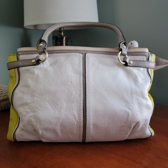 Coach 22701 Madison Kara Carryall Green Tan Cream Leather Brass Y2K Satchel Bag - Picture 6 of 16